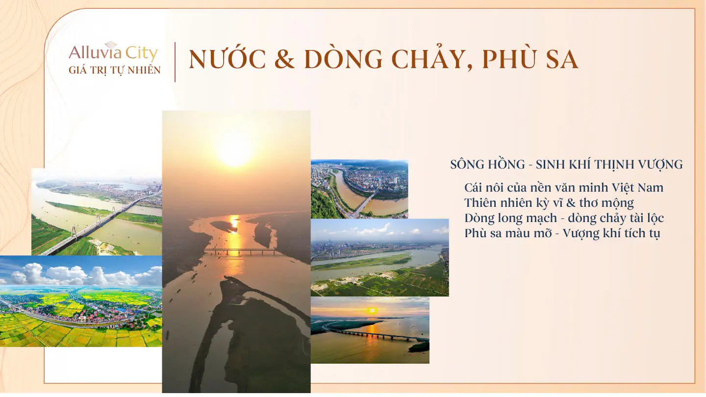 Khu đô thị được thiết kế theo cảm hứng từ dòng chảy tự nhiên kết hợp giữa NƯỚC, DÒNG CHẢY và PHÙ SA