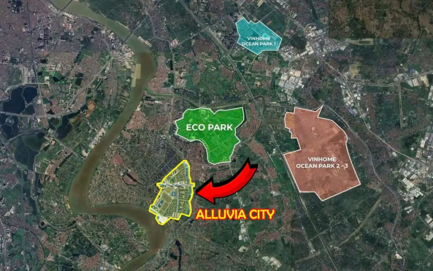 Dự án Alluvia City liền kề các khu đô thị lớn như Eco Park, Vinhome Ocean Park 1-2-3, dự án Hồng Hạc City của Phú Mỹ Hưng