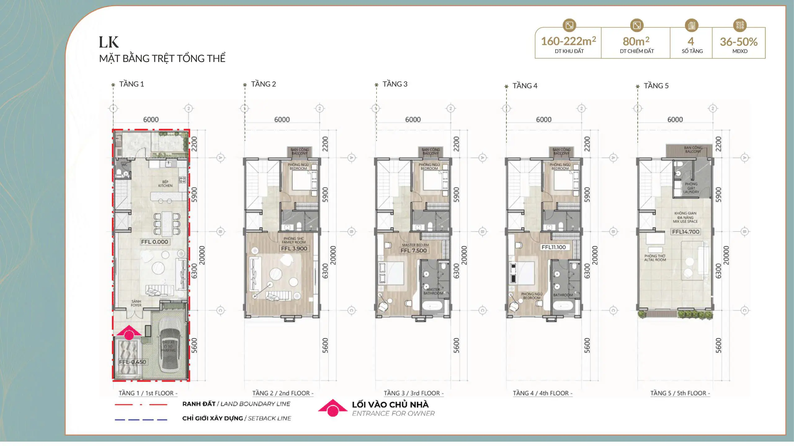 Nhà phố Liền kề dự án Alluvia City Xuân Cầu 7 THIẾT KẾ LIỀN KỀ 6X20