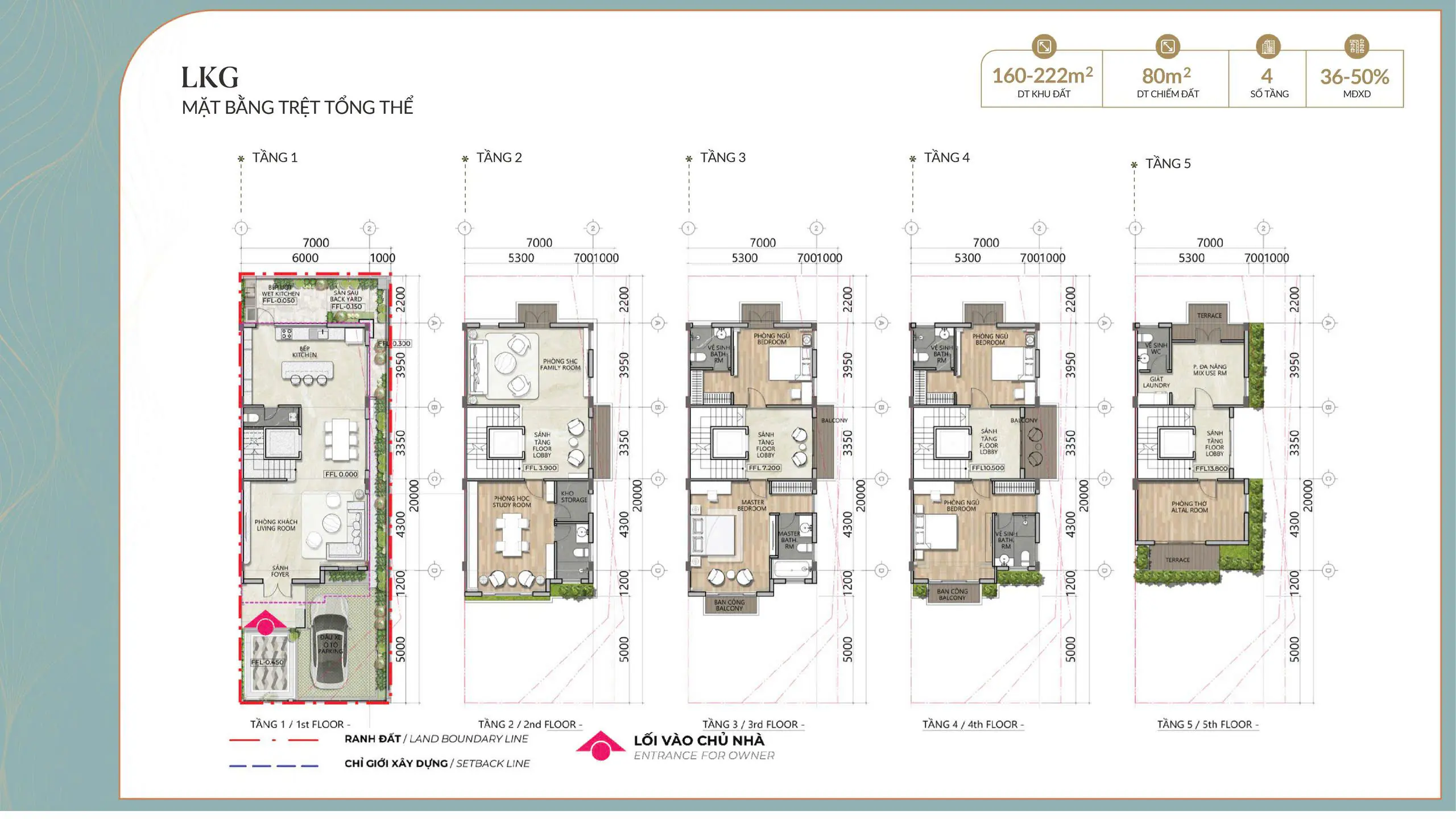 Nhà phố Liền kề dự án Alluvia City Xuân Cầu 9 THIẾT KẾ LIỀN KỀ 7X20