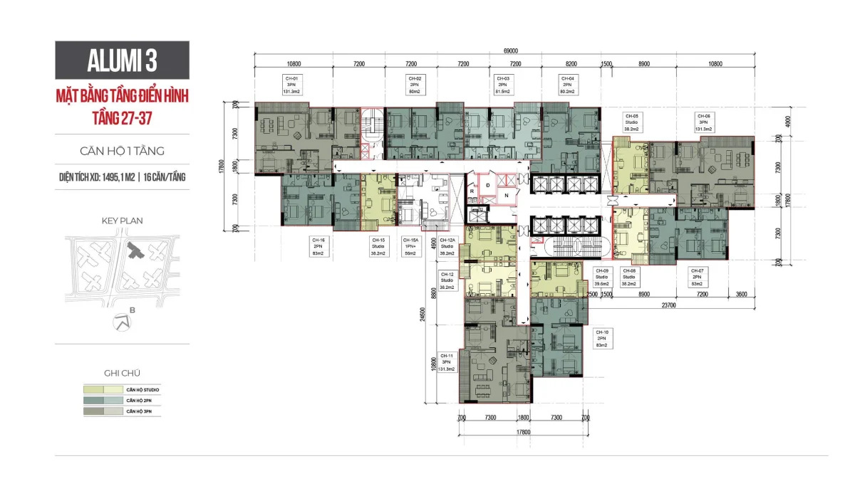 Mặt bằng tầng 27 đến tầng 37